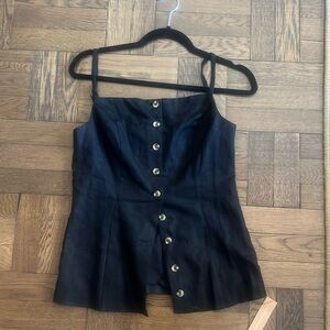 Reformation Antonia Black Linen Top